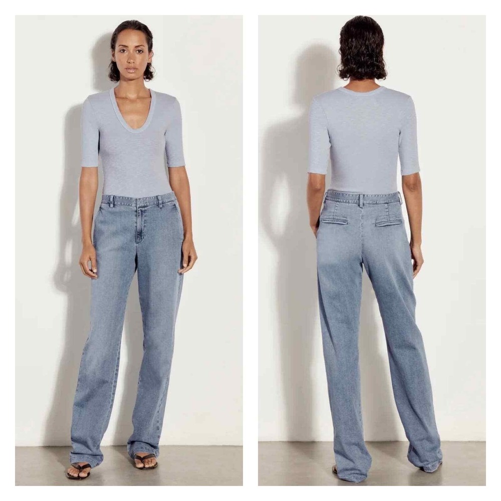 ENZA COSTA Pants Womens 29 Blue Straight Leg Denim Trouser Pant High Rise NEW